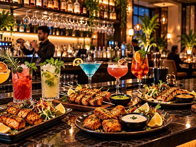 Bar in Amritsar serving cocktails and fish snacks at The Machhiwala