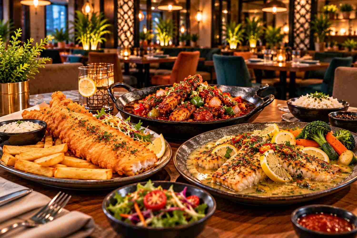 Asian-style fish menu with chilli fish and lemon fish at The Machhiwala